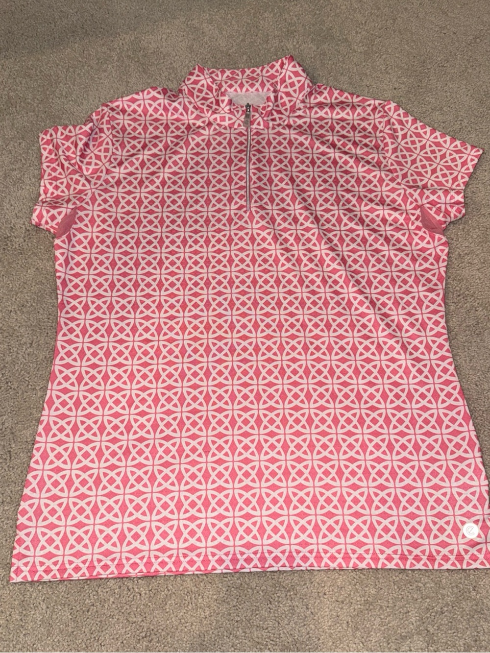 Bette & Court Pink Geometric Short Sleeve Golf, Tennis, Pickle Ball Sports Polo